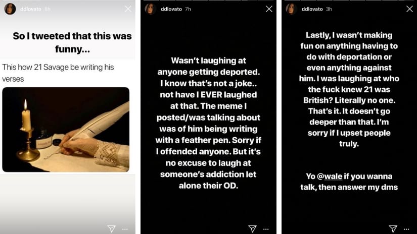 Demi Lovato took to Instagram stories to explain . Instagram/@ddlovato