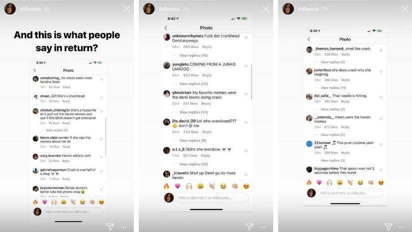 Demi posted screenshots of the comments she received over her 21 Savage tweet. Instagram/@ddlovato