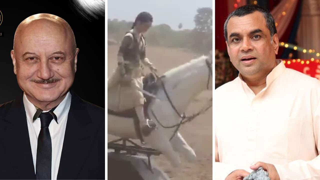 Anupam Kher (left) and Paresh Rawal have slammed a Twitter user for trolling Kangana over riding a mechanical horse in Manikarnika. Images from Twitter