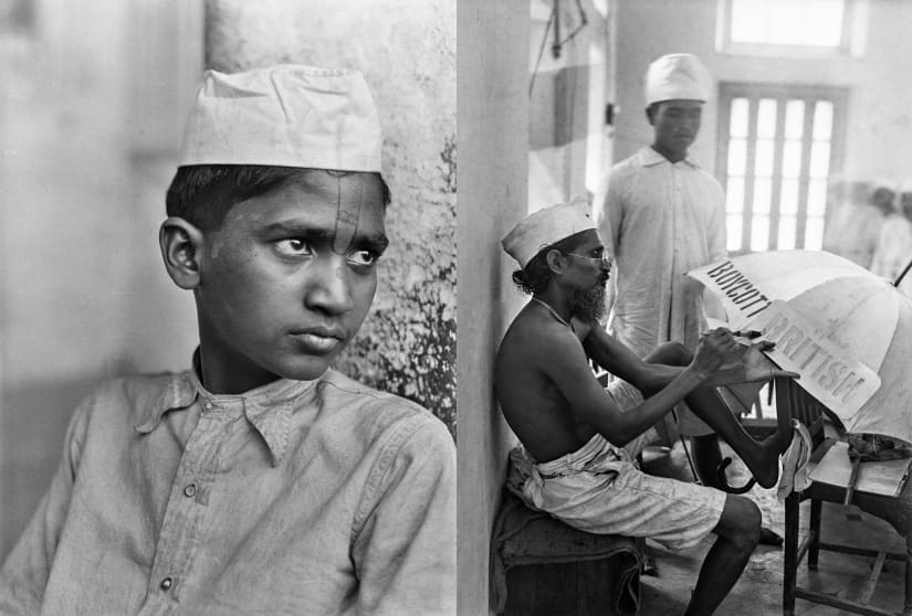 Left: Walter Bosshard Brahmin Boy with Gandhi cap, Mathura, 1930 © Fotostiftung Schweiz / Archiv für Zeitgeschichte Right: Walter Bosshard Preparations at the Congress headquarters for “Boycott Week”, Mumbai, 1930 © Fotostiftung Schweiz / Archiv für Zeitgeschichte