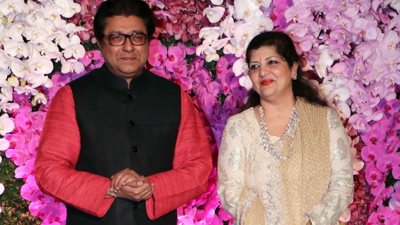 MNS chief Raj Thackeray with his wife Sharmila at Akash and Shloka's wedding reception bash. Firstpost/@Sachin Gokhale MNS chief Raj Thackeray with his wife Sharmila at Akash and Shloka's wedding reception bash. Firstpost/@Sachin Gokhale