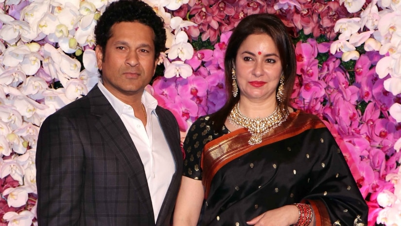 Sachin Tendulkar with his wife Anjali at Akash-Shloka's wedding reception. Firstpost/@Sachin Gokhale Sachin Tendulkar with his wife Anjali at Akash-Shloka's wedding reception. Firstpost/@Sachin Gokhale