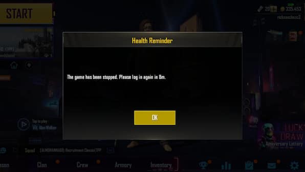 PUBG Mobile now locks out players after the game has been played a certain amount of time