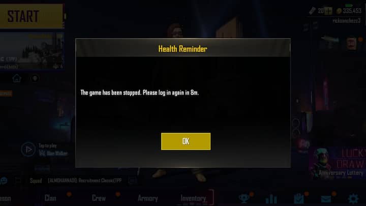 PUBG Mobile now locks out players after the game has been played a certain amount of time PUBG Mobile now locks out players after the game has been played a certain amount of time
