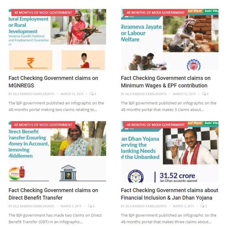 Factly has a section called ‘48 Months of Modi Government’ which gives a report card on all the claims made by the govt. 