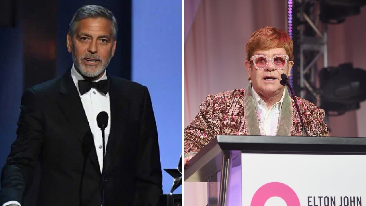 Elton John right has joined George Clooney’s call for a boycott of nine hotels owned by the Sultan of Brunei. Images from Twitter