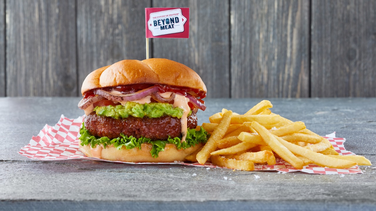 Beyond Meat’s burgers are made by food scientists, plant biologists, chefs and other culinary experts, from ingredients like pea protein, beetroot, and coconut oil, but they’re capturing the imagination and the palates of meat lovers everywhere. Image: Beyond Meat