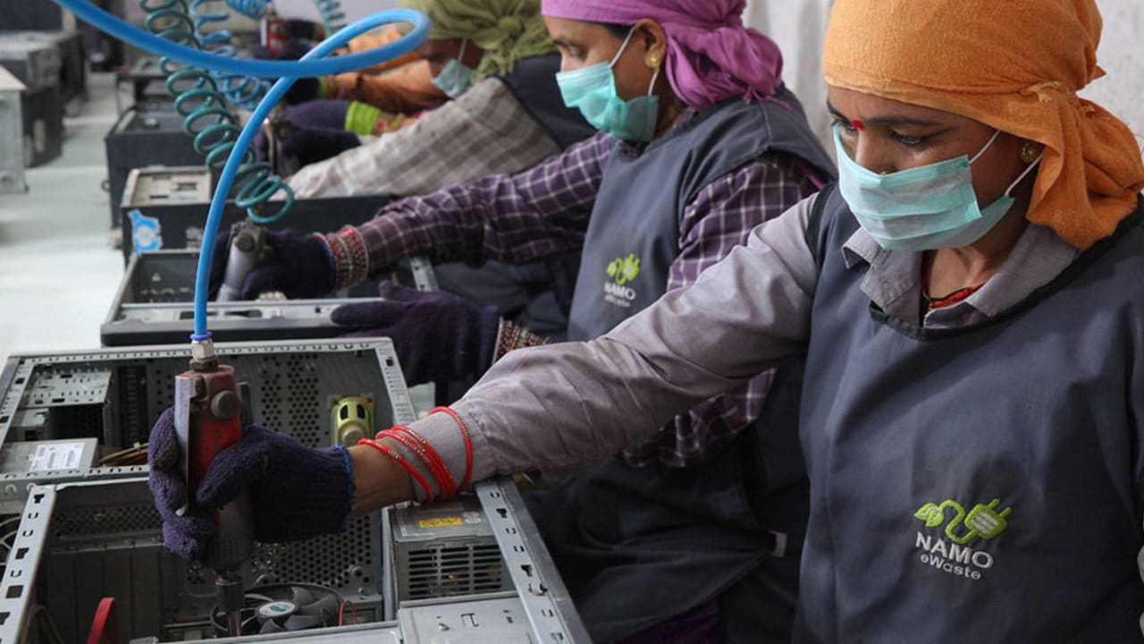 Namo eWaste uses proper equipment to help dismantle electronic scrap. Image: Namo eWaste