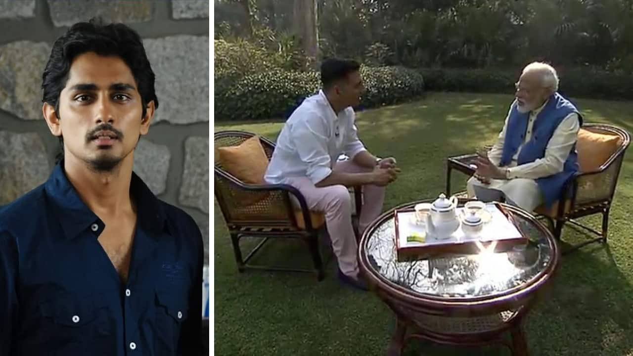Siddharth (left), Akshay Kumar with Narendra Modi. Images from Twitter