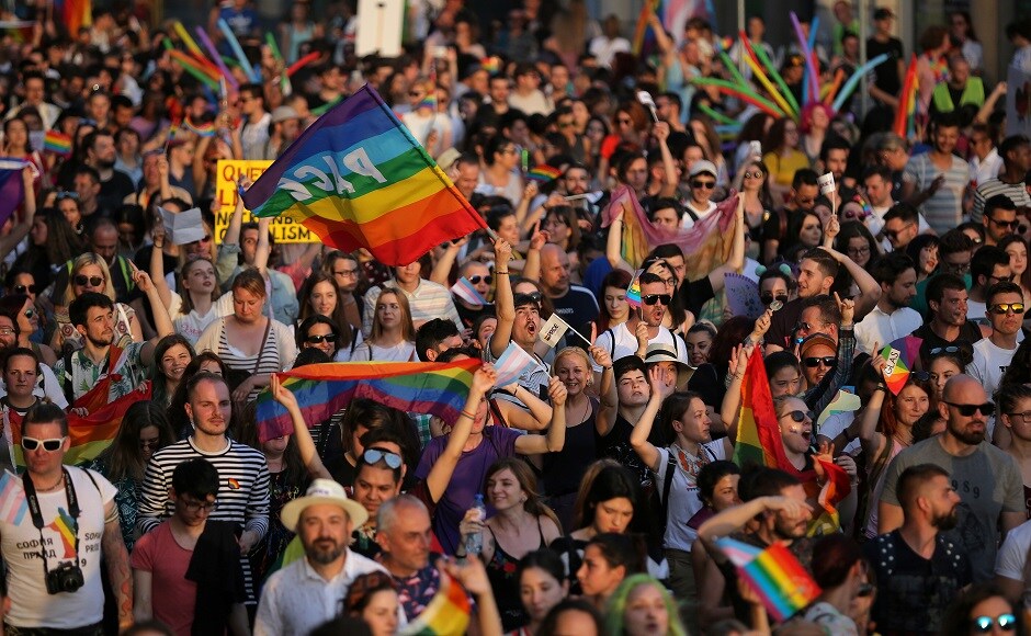 People take part in the annual Sofia Pride parade in Sofia, Bulgaria on 8 June, 2019. Reuters/Stoyan Nenov People take part in the annual Sofia Pride parade in Sofia, Bulgaria on 8 June, 2019. Reuters/Stoyan Nenov