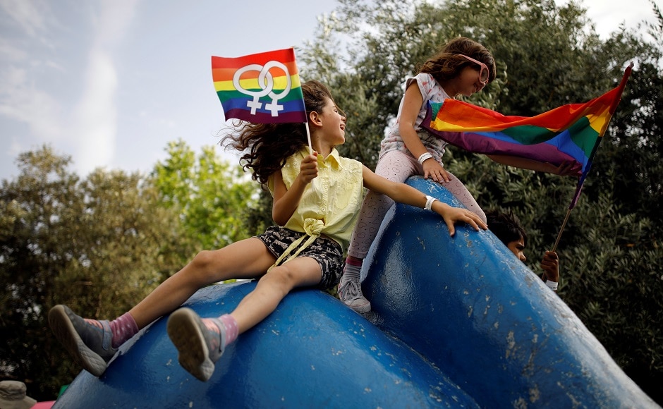 Children take part in an annual gay pride parade in Jerusalem on 6 June, 2019. Reuters/Amir Cohen Children take part in an annual gay pride parade in Jerusalem on 6 June, 2019. Reuters/Amir Cohen