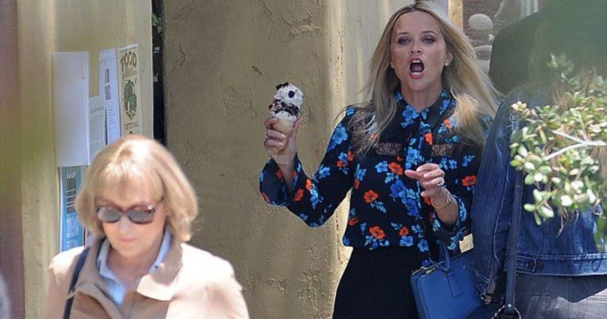 Big Little Lies Scene depicting Reese Witherspoon hurling ice cream