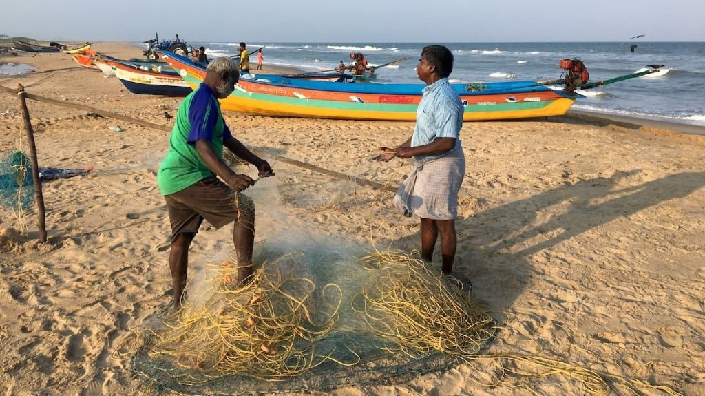 Members of the traditional fishing village of Urur-Kuppam in the southern Indian state of Tamil Nadu tend their gear. All photo by Vaishnavi Chandrashekhar.