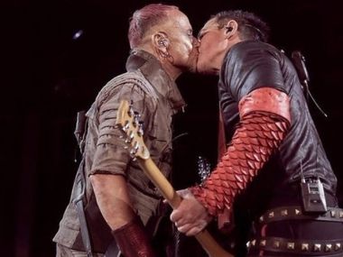 Rammstein bandmates kiss during Moscow concert to protest against Russia's anti-LGBTQI laws Rammstein bandmates kiss during Moscow concert to protest against Russia's anti-LGBTQI laws