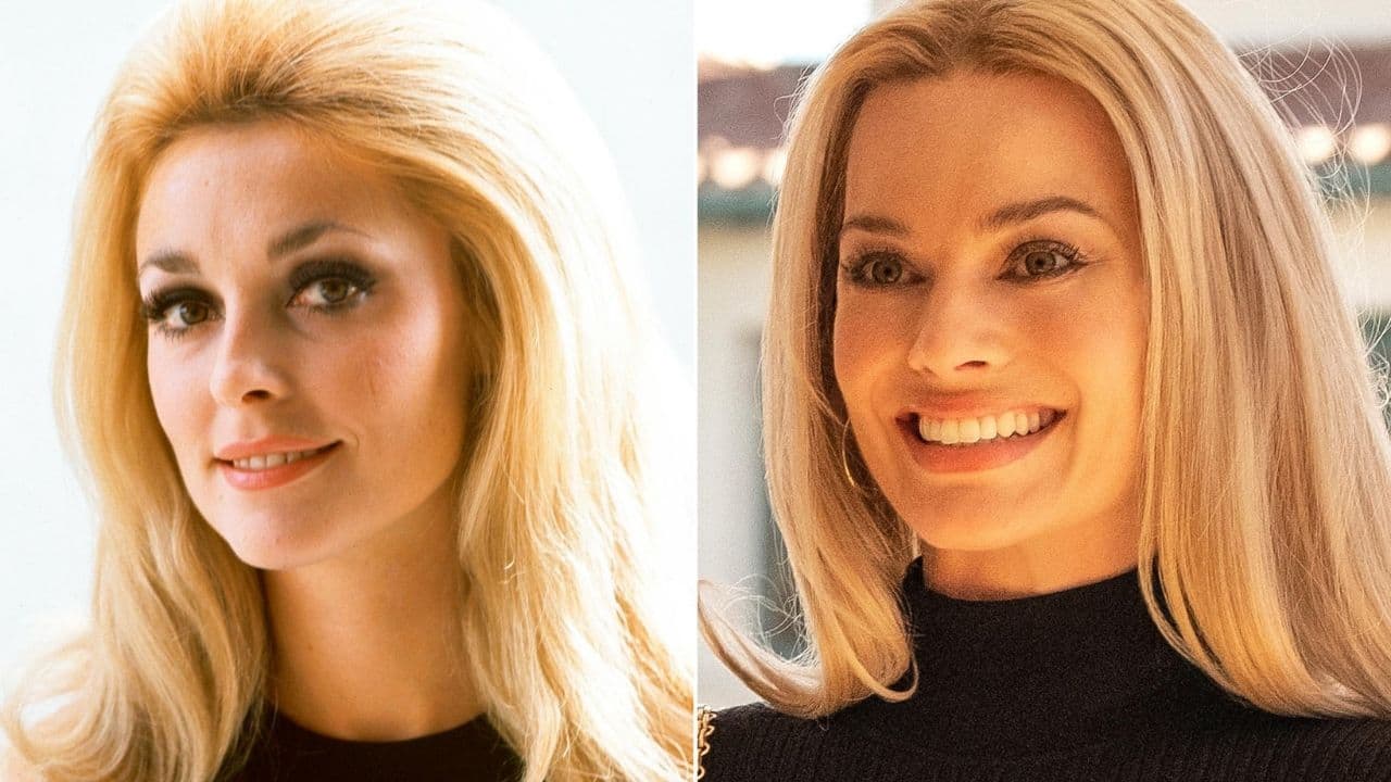 Sharon Tate (left), and Margot Robbie as Sharon Tate in Once Upon A Time in Hollywood. Twitter