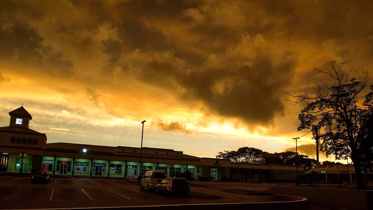Murky, dark clouds over the Bahamas before Dorian made landfall. AP