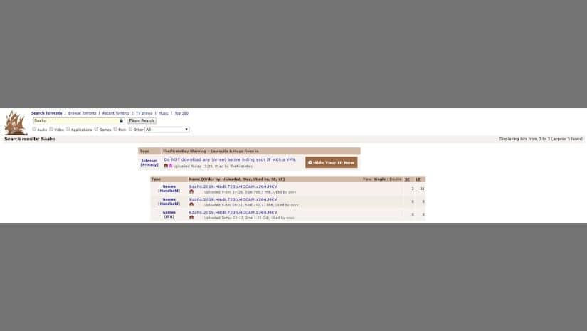 Saaho has been leaked by Tamilrockers online. Screenshot