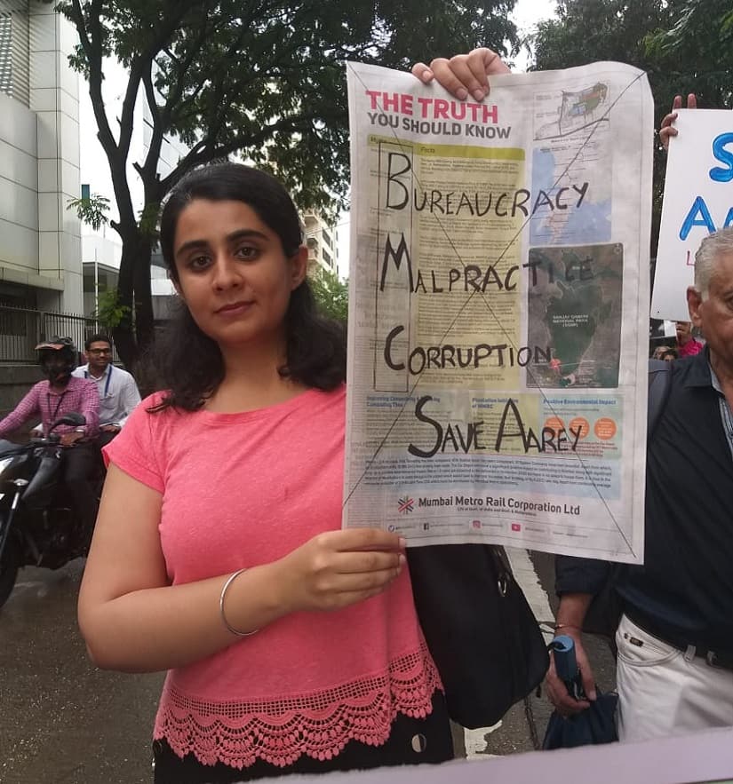 Citizens protest against the MMRC’s plan to build the Metro car shed in Aarey, a ‘green lung’ of Mumbai. Firstpost/Natasha Trivedi