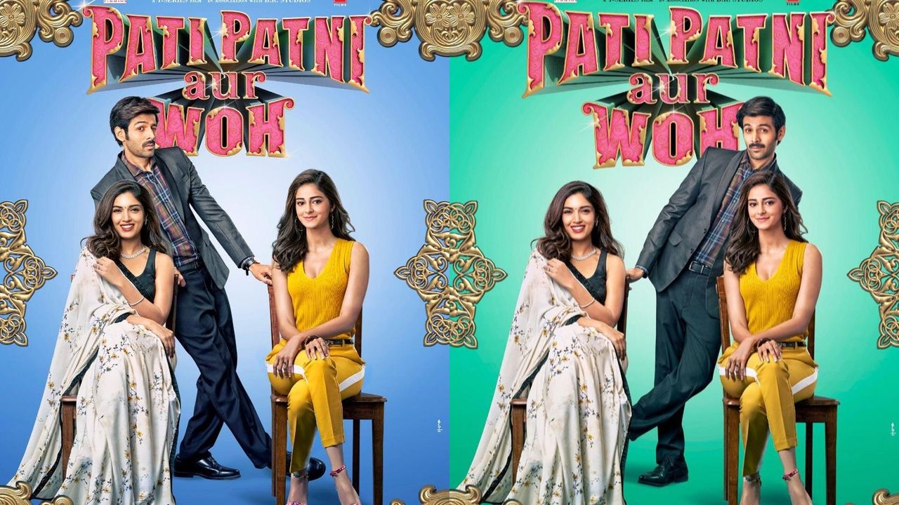 Pati Patni Aur Woh Kartik Aaryan Oscillates Between Bhumi Pednekar And Ananya Panday In First Full Cast Posters Entertainment News Firstpost