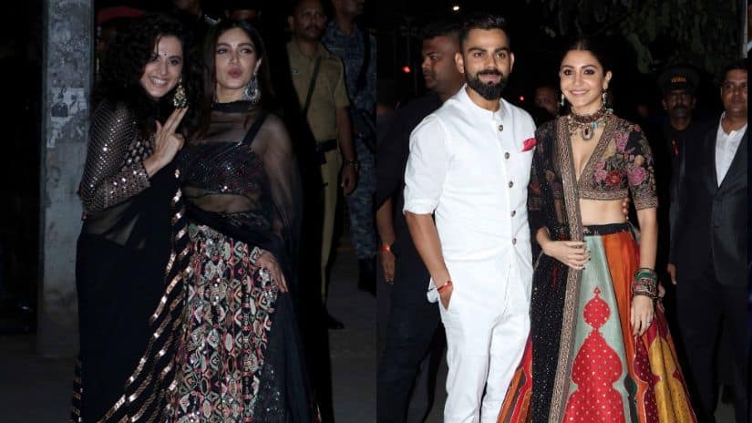 Taapsee Pannu and Bhumi Pednekar (left), Anushka Sharma with Virat Kohli