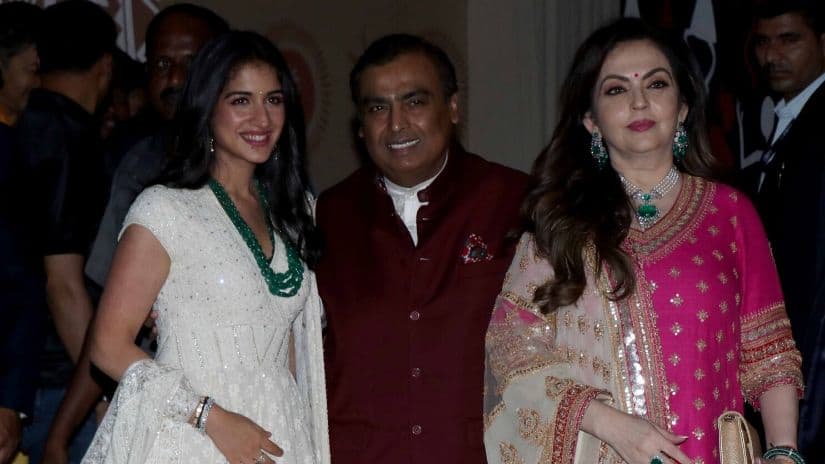Mukesh Ambani with wife Nita Ambani and Radhika Merchant