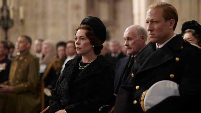 Olivia Colman and Tobias Menzies in a still from The Crown
