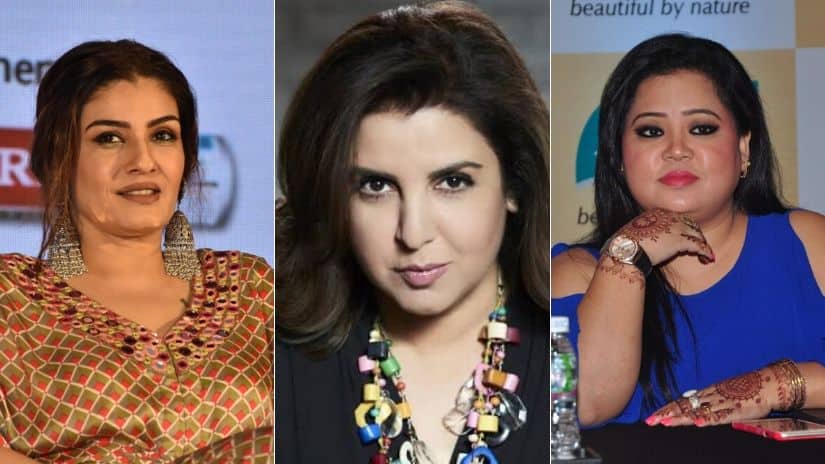 Raveena Tandon, Farah Khan and Bharti Singh. Images from Twitter