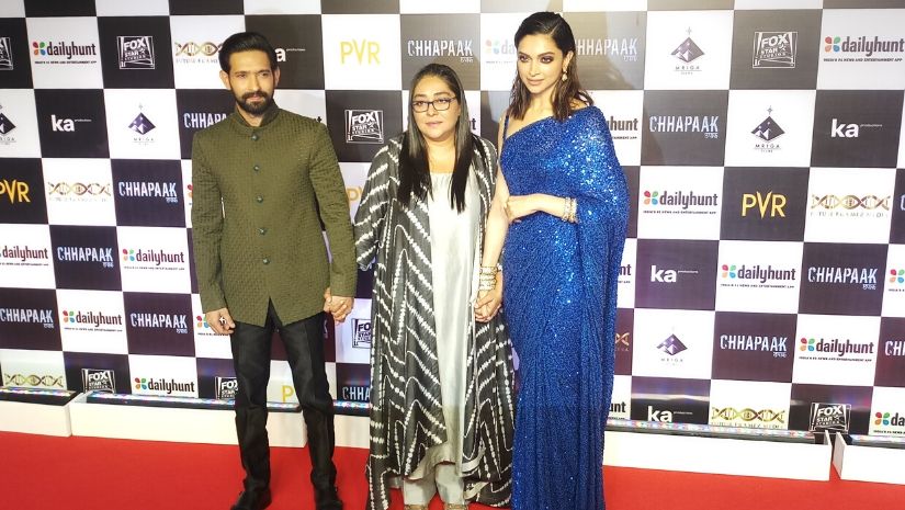Meghna, flaunted by the film’s main cast - Vikrant Massey (on her left) and Deepika Padukone
