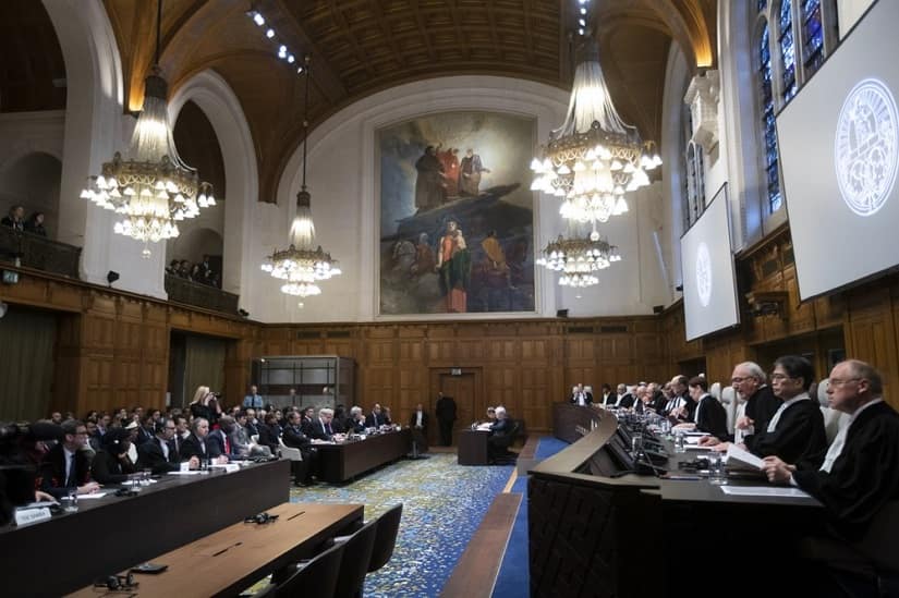 Judges take their seats prior to reading a ruling at the International Court in The Hague, Netherlands on Thursday. AP