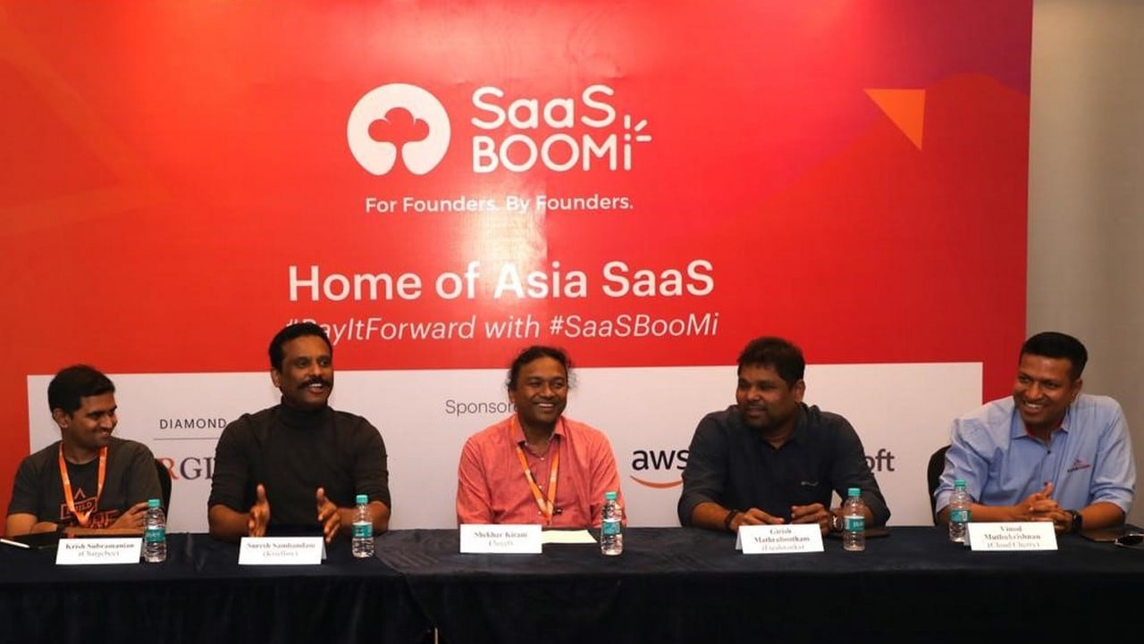 From left: Krish Subramanian, co-founder, Chargebee; Suresh Sambandam, founder, Kissflow; Shekhar Kirani, partner, Accel; Girish Mathrubootham, founder, Freshworks; Vinod Muthukrishnan, founder, Cloudcherry