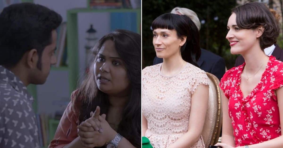 (Left) Still showing Pankaj and Pushpavalli; Claire and Fleabag