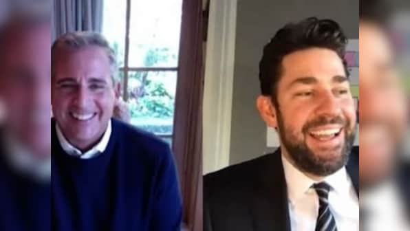 The Office stars John Krasinski, Steve Carell reunite over video chat for NBC show's 15th anniversary during lockdown