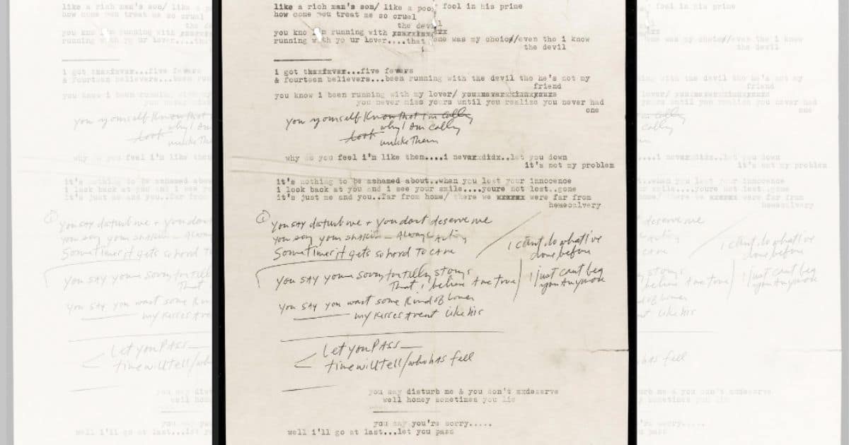 Bob Dylan’s manuscript. Image from Twitter
