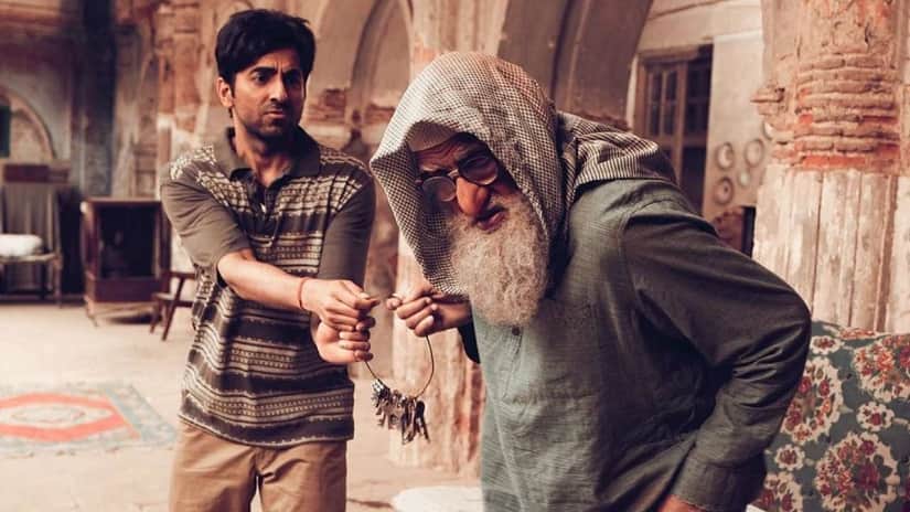 Ayushmann Khurrana and Amitabh Bachchan in a still from Gulabo Sitabo
