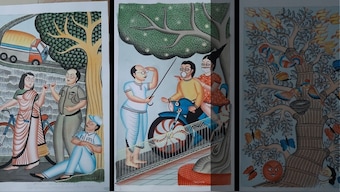 Anwar Chitrakar, a folk artist from Bengal, captures vignettes of locked down lives through traditional art