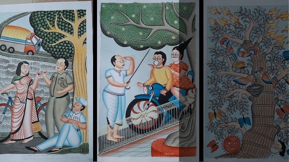 Anwar Chitrakar, a folk artist from Bengal, captures vignettes of locked down lives through traditional art