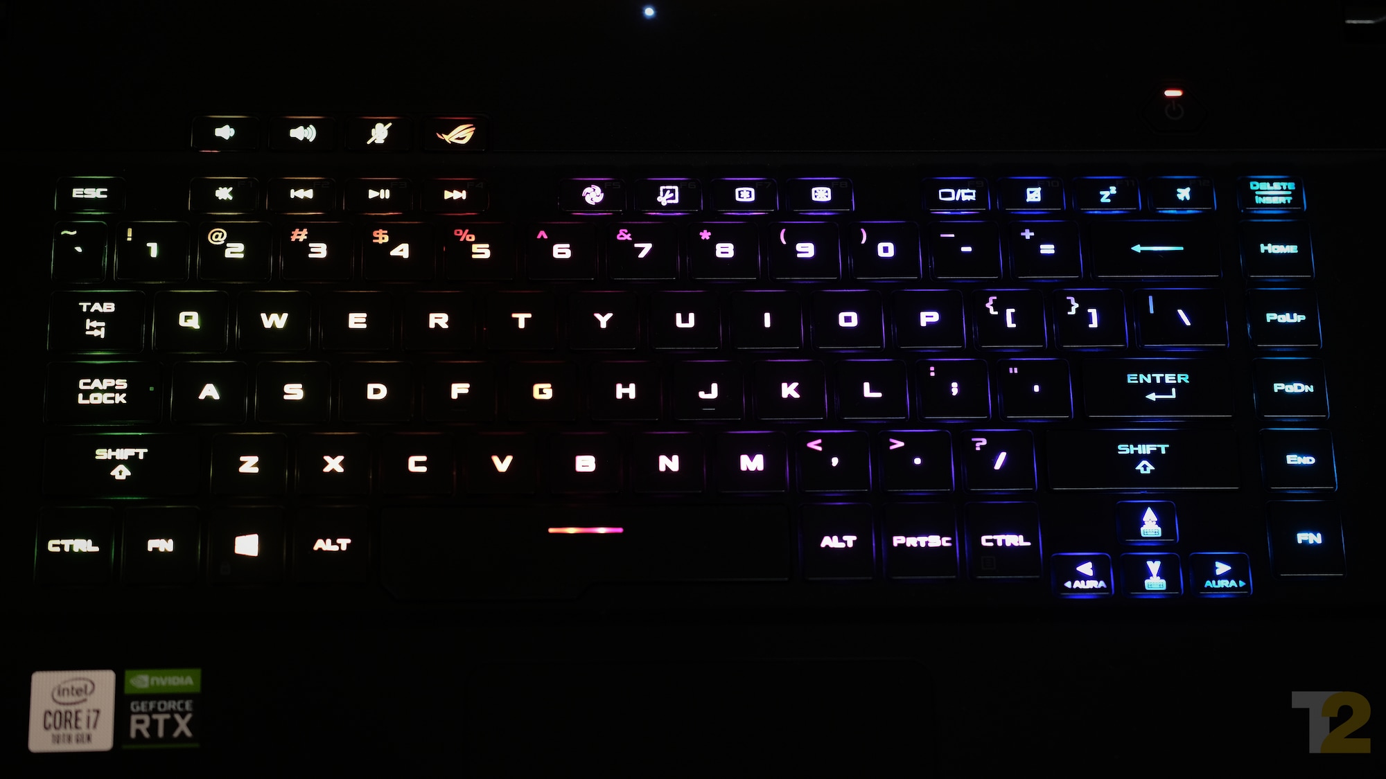 The keyboard is evenly backlit with RGB LEDs and looks great. I found them a little lacking in feedback when typing, but they’re good enough for gaming. Image: Anirudh Regidi