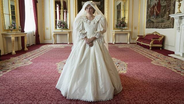 Emma Corrin as Princess Diana in her wedding dress
