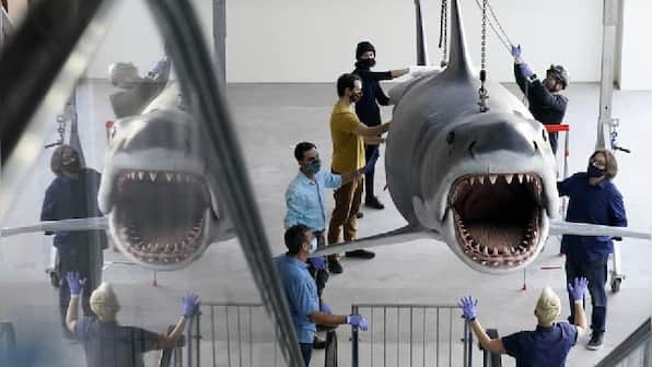 Jaws replica shark model restored, installed at Academy Museum of Motion Pictures