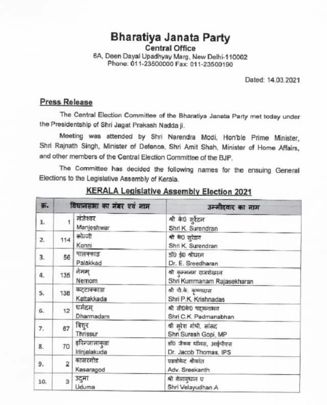 kerala list 1