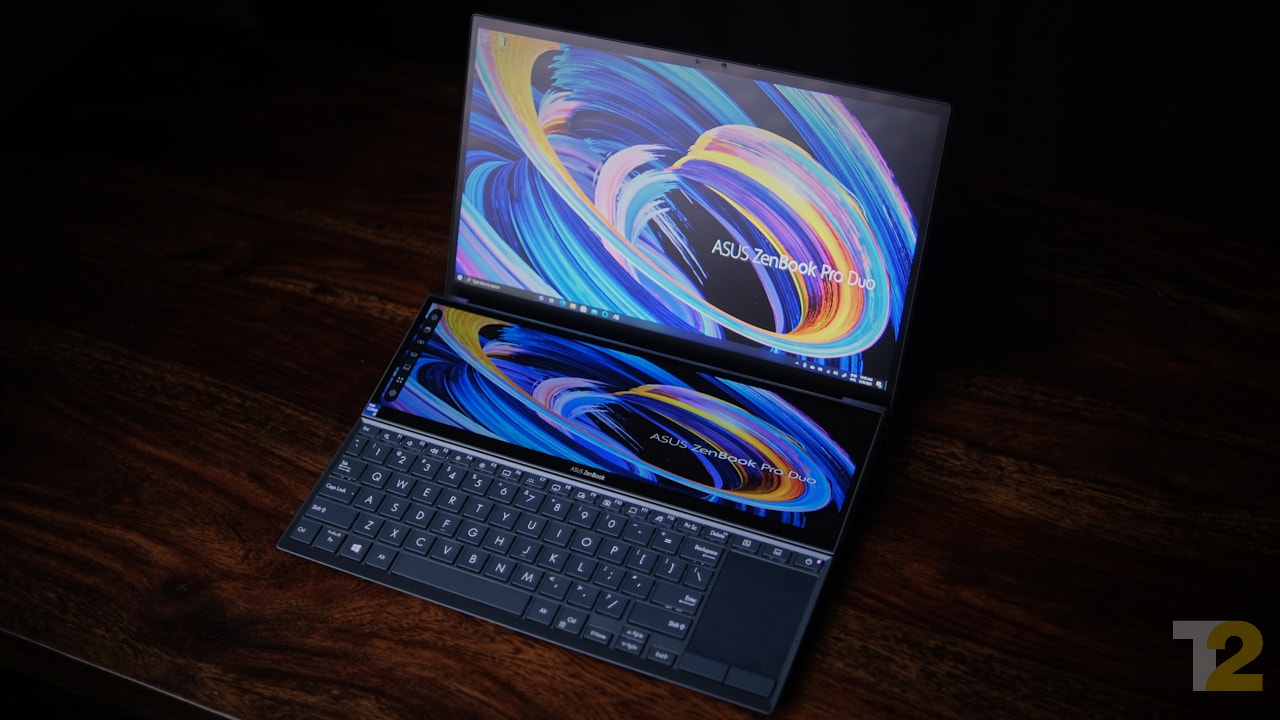 The ZenBook Pro Duo features a secondary, half-height display that promises to transform your computing experience. Sadly, with a config that’s lacking the grunt to do any transforming, it’s hard to see the point of that display. Image: Anirudh Regidi