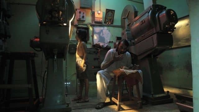 Samay and Fazal in the projection room