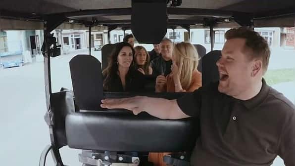 Friends star cast sing theme song with James Corden on The Late Late Show