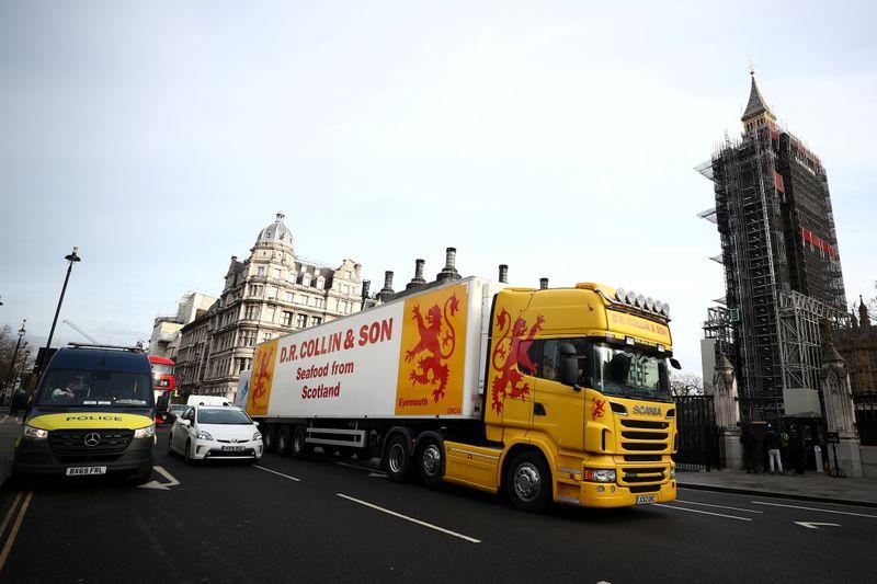 Brexit carnage shellfish trucks protest in London over export delays