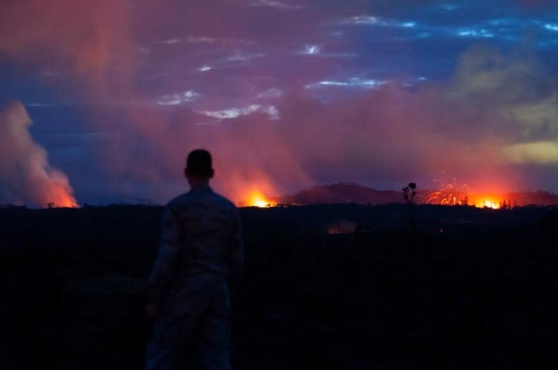 Lava flow torches warehouse at Hawaii geothermal plant