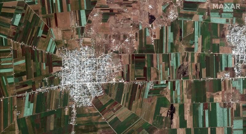 Satellite images show fields in northwest Syria on fire