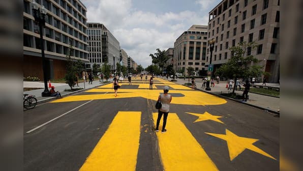 'Black Lives Matter' giant yellow mural painted on street near White House