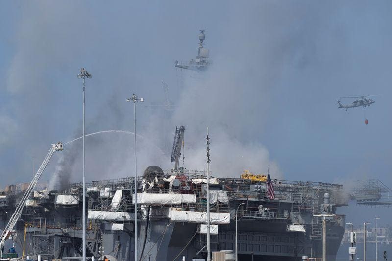 US Navy battles for second day to save burning warship in San Diego