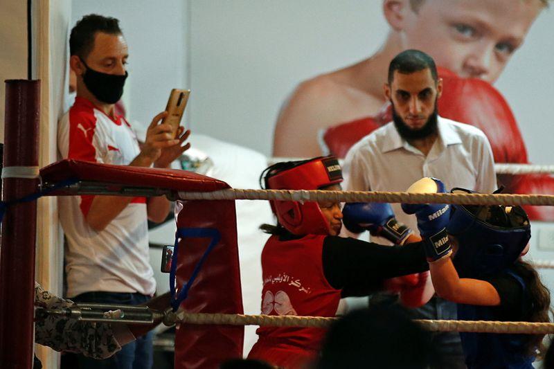 Palestinian girls compete in a rare Gaza boxing contest