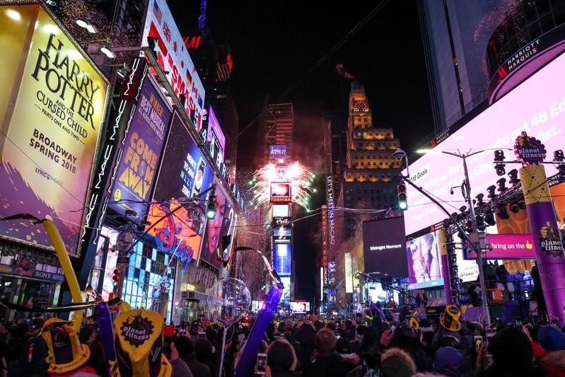 New Years Eve party in Times Square to cheer for press freedom